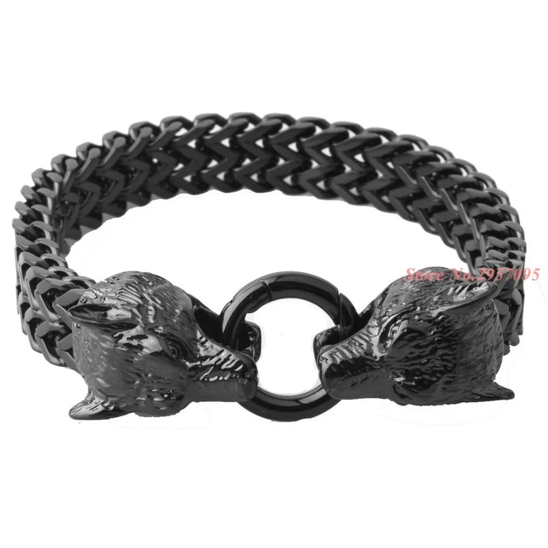 316L Stainless Steel Wolf Head Gothic Motorcycle Link Chain Bracelet Men Jewelry
