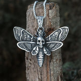316L SS Death Head Skull Butterfly Moth Hanger Necklace Men's Punk Jewelry