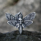 316L SS Death Head Skull Butterfly Moth Hanger Necklace Men's Punk Jewelry