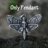 316L SS Death Head Skull Butterfly Moth Hanger Necklace Men's Punk Jewelry