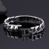 Heavy 316L Stainless Steel Skull Skeleton Chain Bracelet Bangle Mens 8.66''