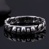 Heavy 316L Stainless Steel Skull Skeleton Chain Bracelet Bangle Mens 8.66''