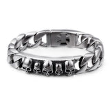 Heavy 316L Stainless Steel Skull Skeleton Chain Bracelet Bangle Mens 8.66''