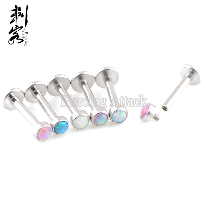 316L Surgical Steel Opal Labret Opal Stud Earrings Jewelry 16Gauge 1.2x8x3mm