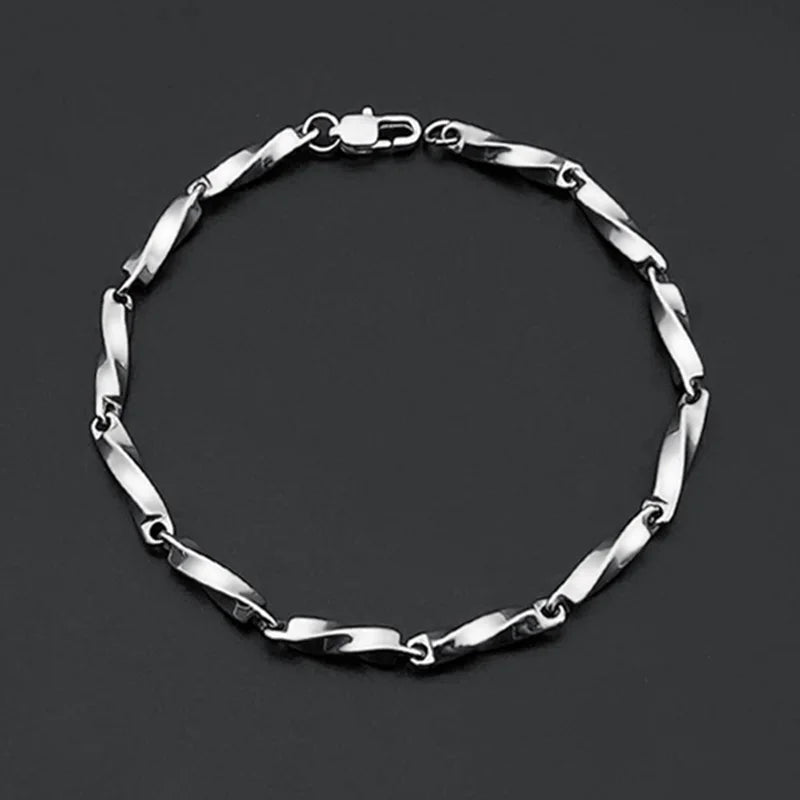 316L Titanium Steel 3.7mm Twisted Bracelet Men's Link Chain Jewelry
