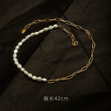 316L Stainless Steel Pearl Pendant Thick Chain Necklace for Women