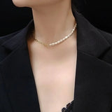 316L Stainless Steel Pearl Pendant Thick Chain Necklace for Women