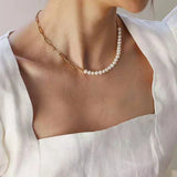 316L Stainless Steel Pearl Pendant Thick Chain Necklace for Women