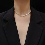 316L Stainless Steel Pearl Pendant Thick Chain Necklace for Women