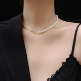 316L Stainless Steel Pearl Pendant Thick Chain Necklace for Women