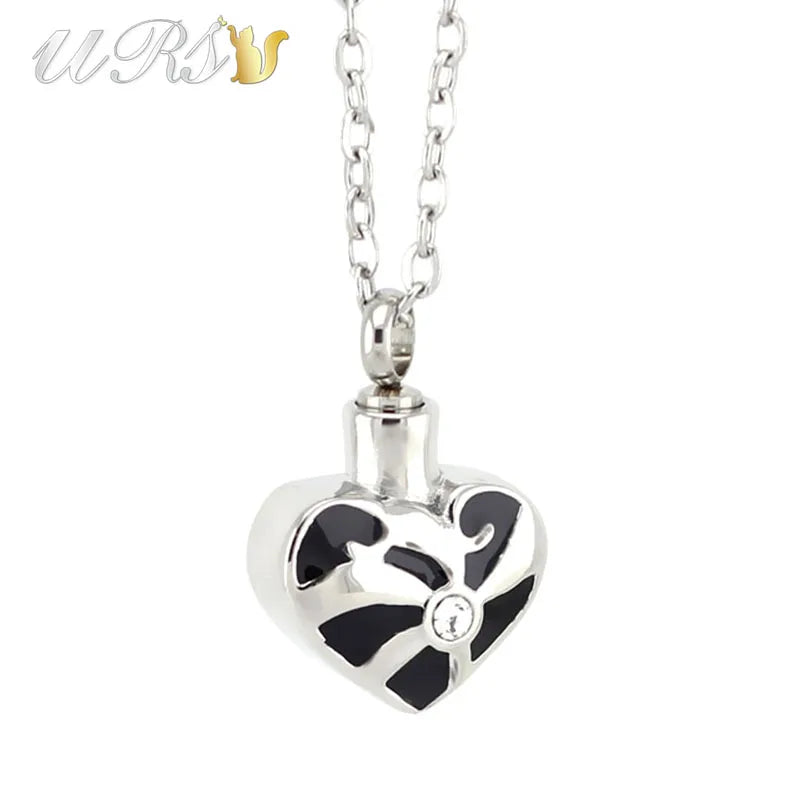 Heart Urn Cremation Jewelry Necklace Pendant with Czech Crystal