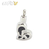 Stereo Crooked Heart Urn Cremation Pendant Necklace with O-shaped Chain