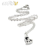 Stereo Crooked Heart Urn Cremation Pendant Necklace with O-shaped Chain