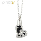 Stereo Crooked Heart Urn Cremation Pendant Necklace with O-shaped Chain