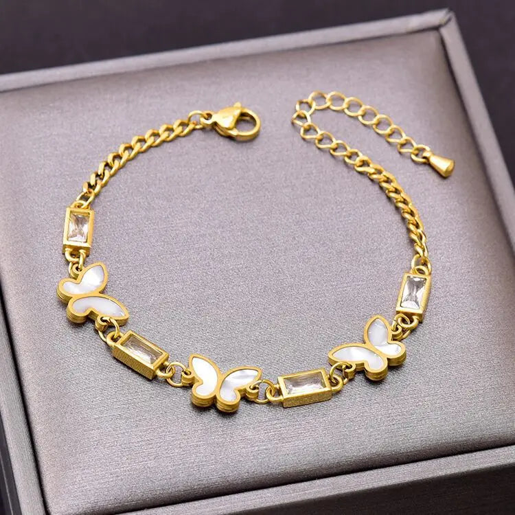 316L Square Zircon Butterfly Charm Bracelet for Women