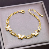 316L Square Zircon Butterfly Charm Bracelet for Women