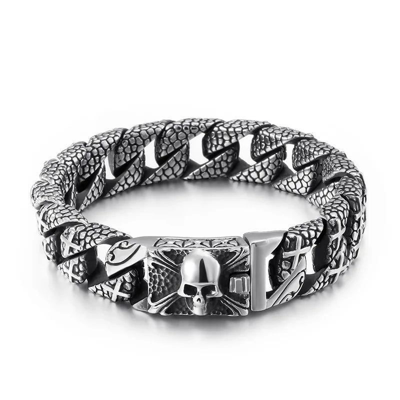 316L Titanium Steel Cross Bracelet Men's Stainless Steel Punk Skull