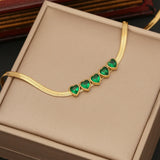 316LStainless Steel Green Zircon Pendant Flower Women's Necklace Jewelry Set