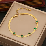 316LStainless Steel Green Zircon Pendant Flower Women's Necklace Jewelry Set