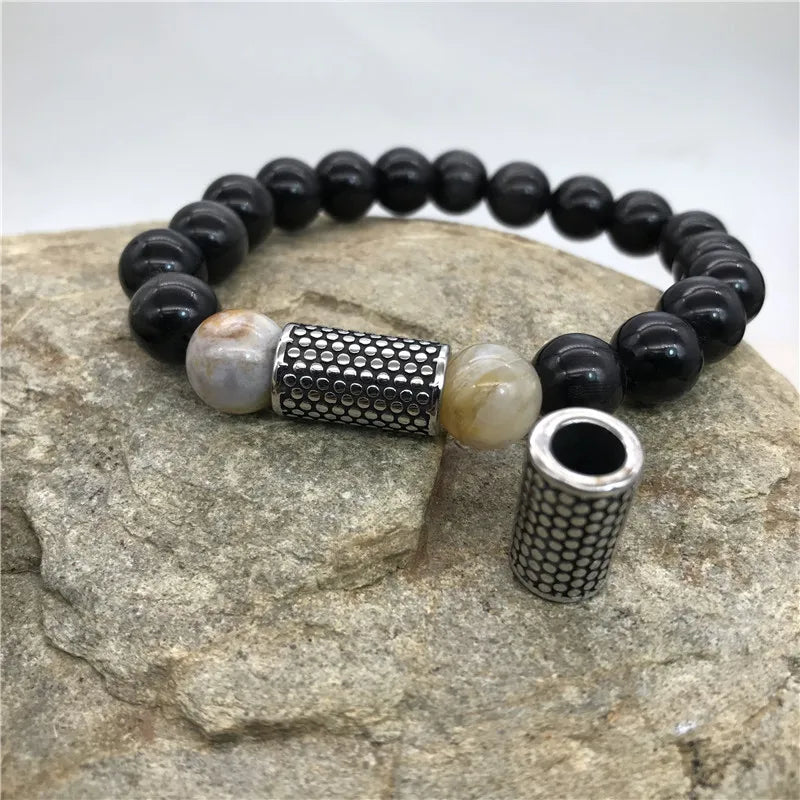 316L Stainless Steel Vintage Cylinder Charms Beads 5.88mm Hole