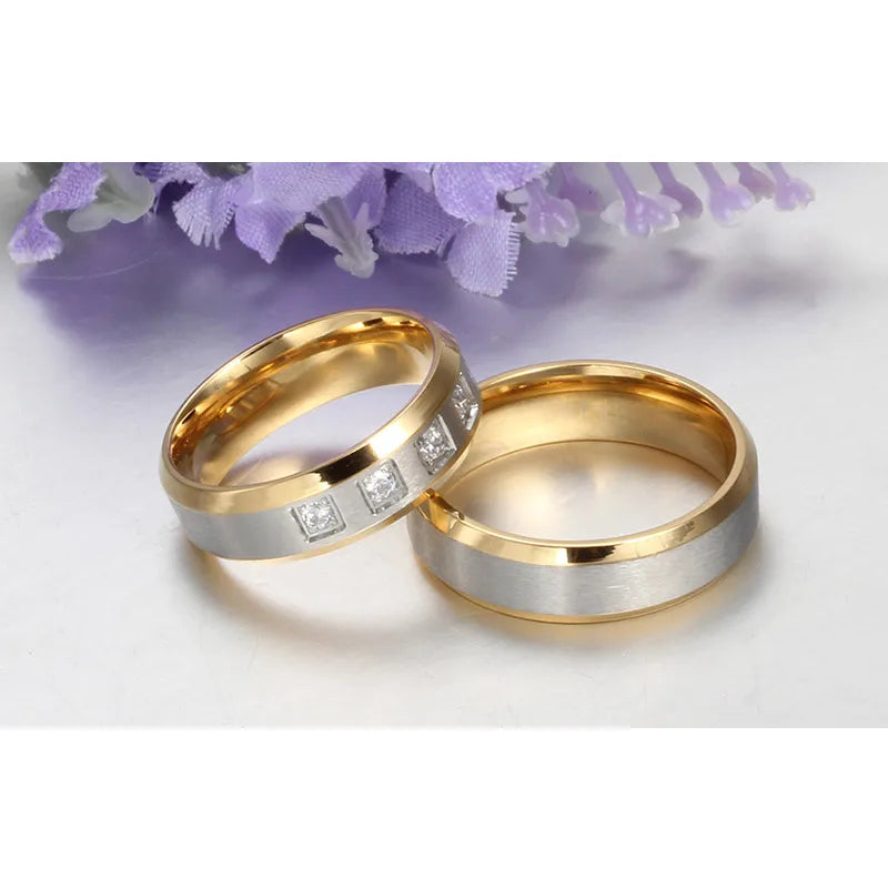 316L Stainless Steel Gold-color Wedding Engagement Rings Size