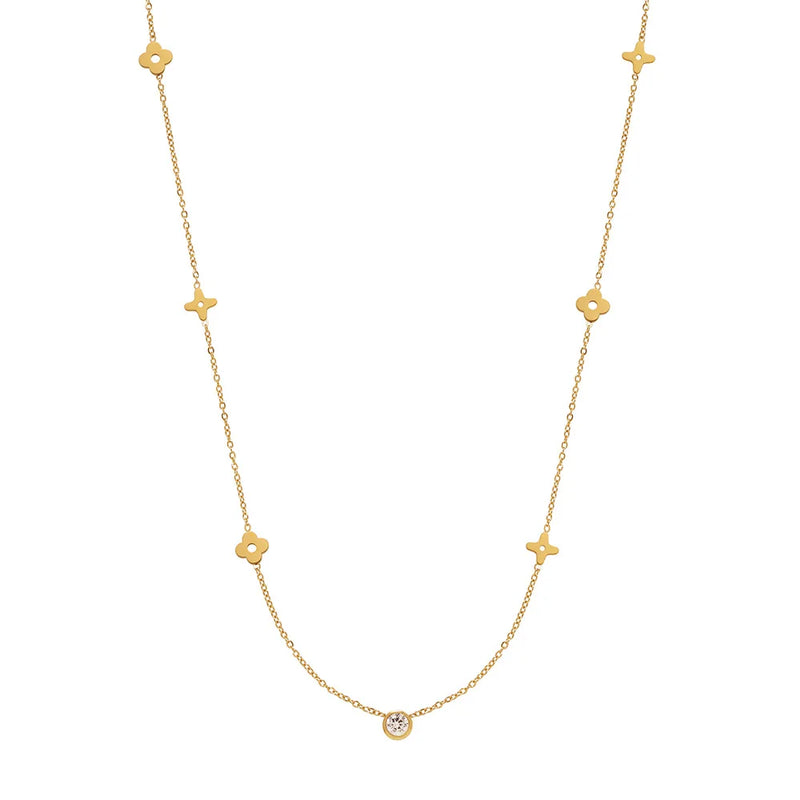 316l Stainless Steel Zircon Flowers Necklace for Women