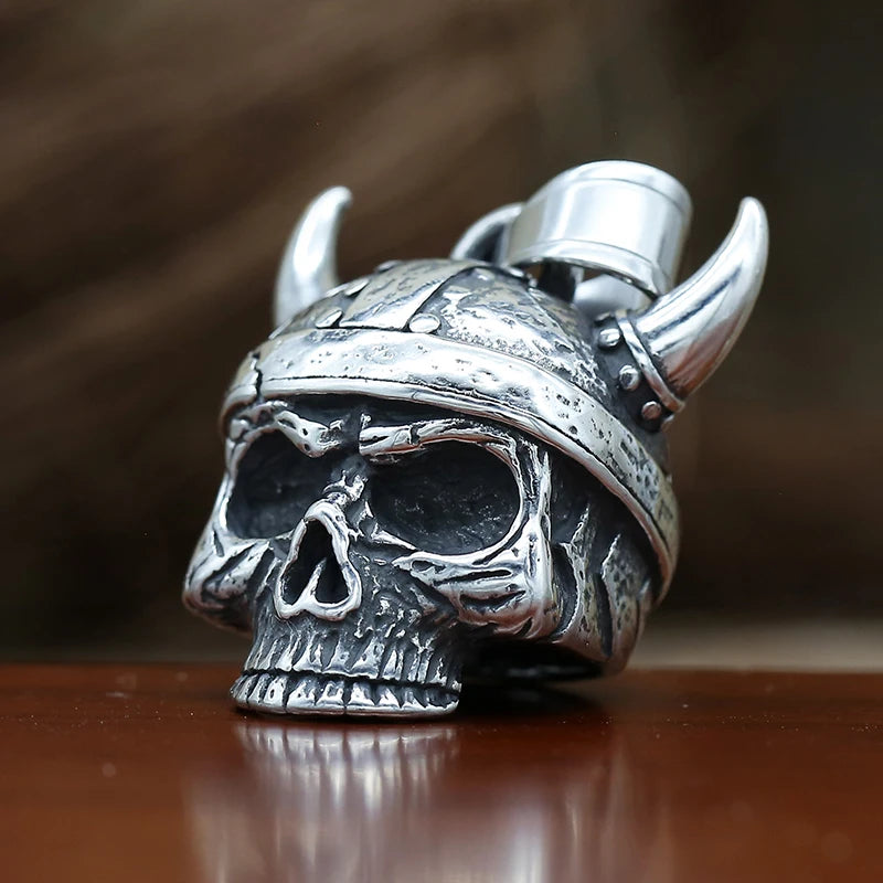 316L Stainless Steel Vikings Skull Shield Band Rune Necklace Pendant