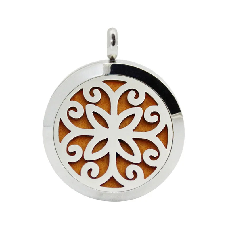 Round Perfume Diffuser Pendant Necklace Aromatherapy Essential Oil Locket