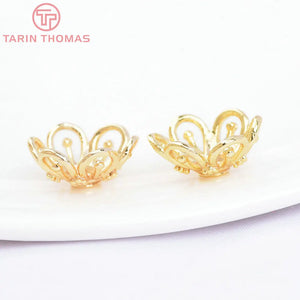 10PCS 14MM 24K Brass Bead Caps DIY Jewelry Findings