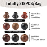 318Pcs Wooden Buddha Beads 3-Hole Round & Pagoda Spacer Bracelet Necklace Making