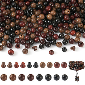 318Pcs Wooden Buddha Beads 3-Hole Round & Pagoda Spacer Bracelet Necklace Making