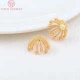 4PCS 13MM Hole 1MM 24K Brass Zircon Flower Bead Caps High Jewelry