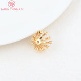 4PCS 13MM Hole 1MM 24K Brass Zircon Flower Bead Caps High Jewelry