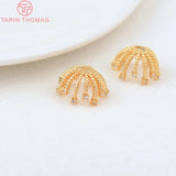 4PCS 13MM Hole 1MM 24K Brass Zircon Flower Bead Caps High Jewelry