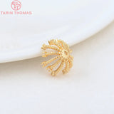4PCS 13MM Hole 1MM 24K Brass Zircon Flower Bead Caps High Jewelry