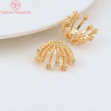 4PCS 13MM Hole 1MM 24K Brass Zircon Flower Bead Caps High Jewelry
