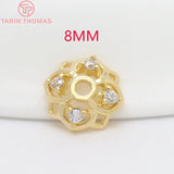 6PCS 6.5MM 8MM 10MM 24K Brass Zircon Bead Caps DIY Jewelry Accessories