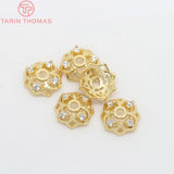 6PCS 6.5MM 8MM 10MM 24K Brass Zircon Bead Caps DIY Jewelry Accessories