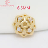 6PCS 6.5MM 8MM 10MM 24K Brass Zircon Bead Caps DIY Jewelry Accessories