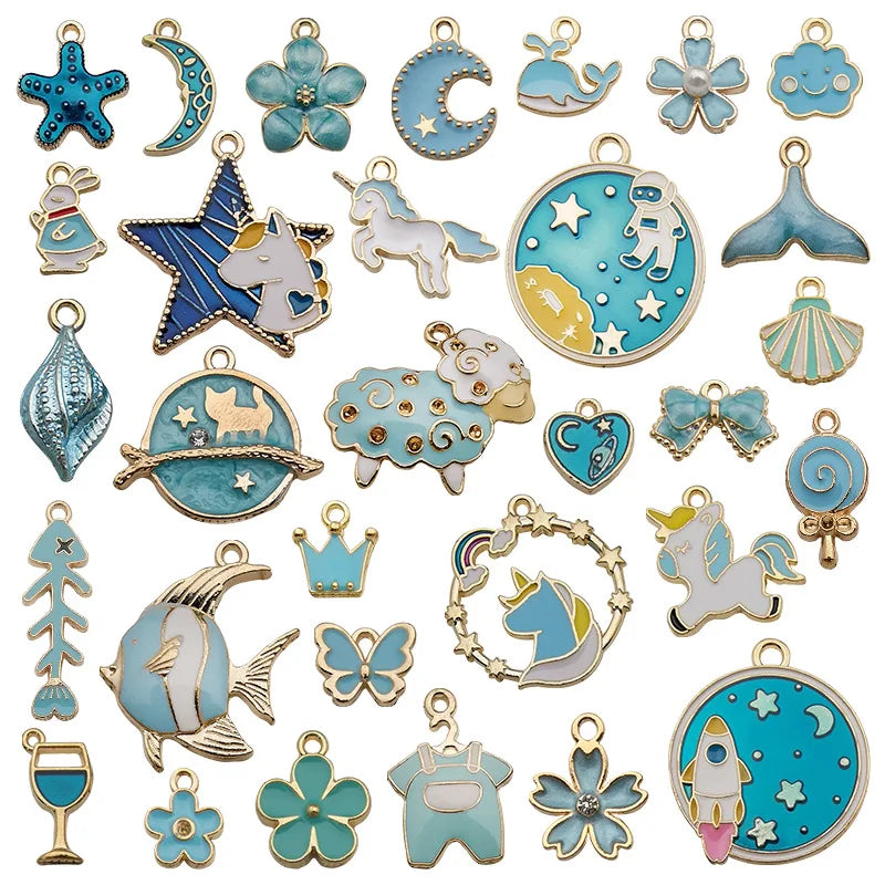 31Pcs Mixed Alloy Enamel Charms Pendant for Women Diy Earring Necklace