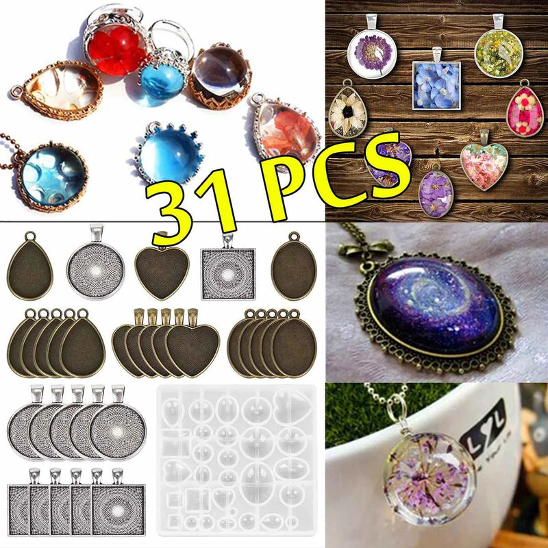 31pcs Silicone Molds Resin Jewelry Set DIY Bracelet Pendant Crafting Tool