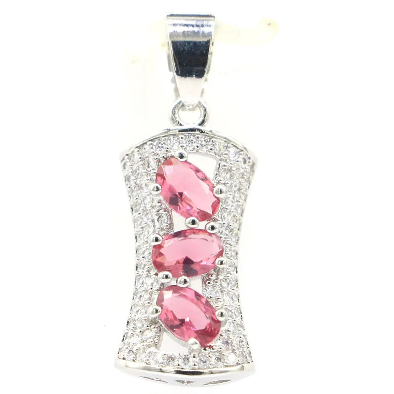 Pink Tourmaline Green Peridot Silver Pendant