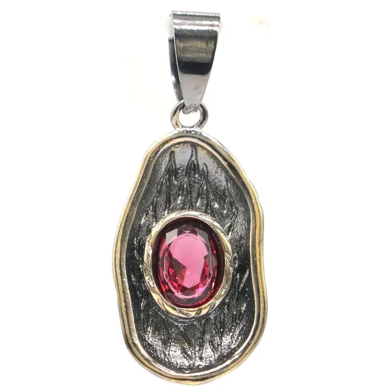 Neo-Gothic Vintage Silver Pendant with Sapphire Pink Tourmaline