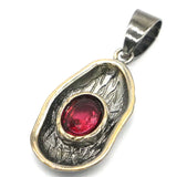 Neo-Gothic Vintage Silver Pendant with Sapphire Pink Tourmaline