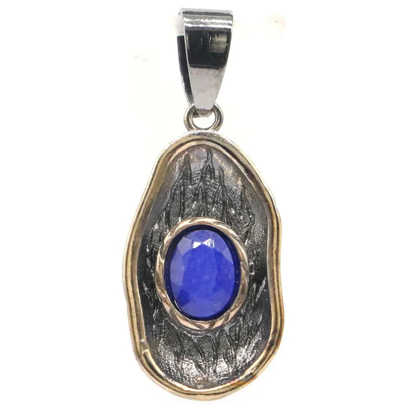 Neo-Gothic Vintage Silver Pendant with Sapphire Pink Tourmaline