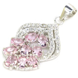Lovely Pink Kunzite Red Ruby Aquamarine CZ 925 Silver Pendant