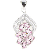 Lovely Pink Kunzite Red Ruby Aquamarine CZ 925 Silver Pendant