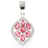 Lovely Pink Rhodolite Garnet Aquamarine CZ Silver Pendant