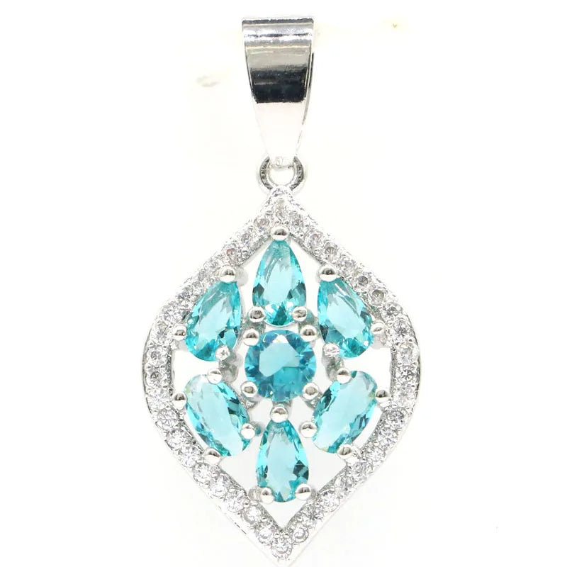 Lovely Pink Rhodolite Garnet Aquamarine CZ Silver Pendant