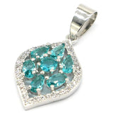 Lovely Pink Rhodolite Garnet Aquamarine CZ Silver Pendant